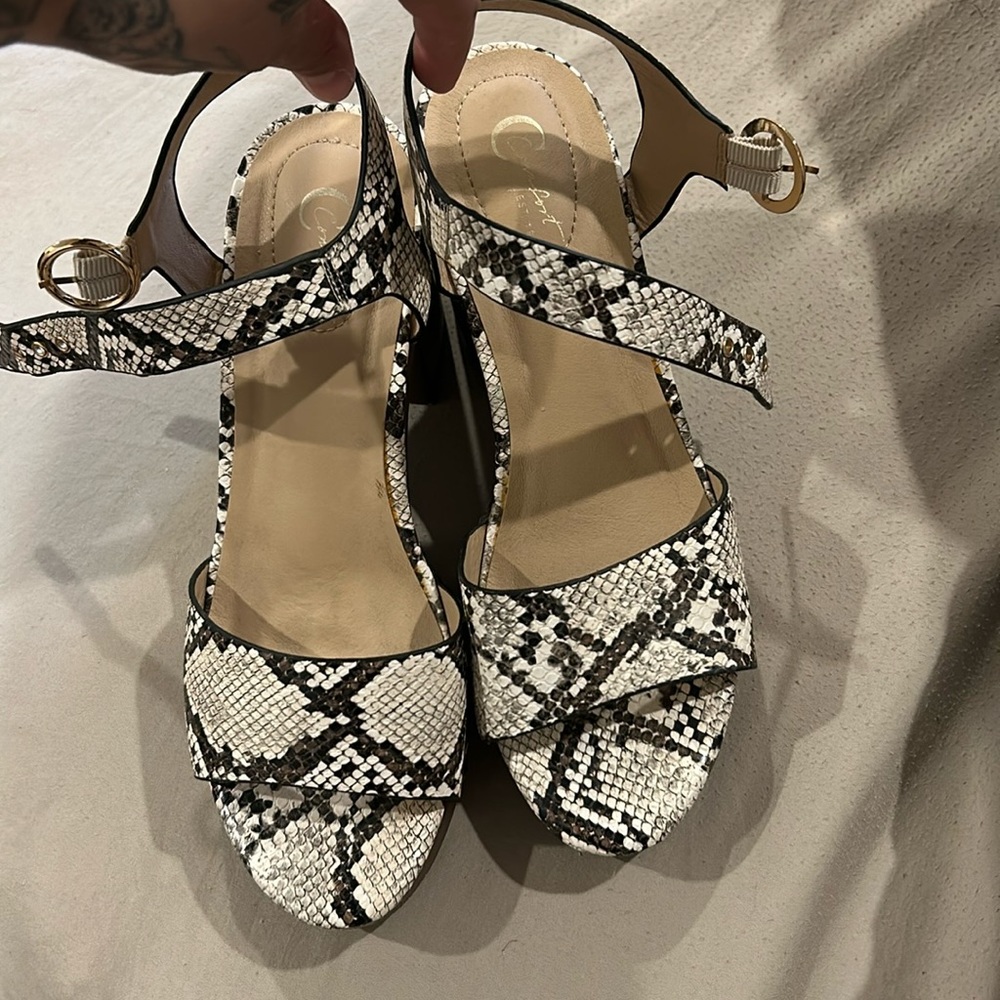 Snake skin chunky heel